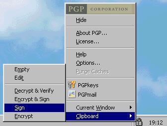 Barre d'outils de PGP 8